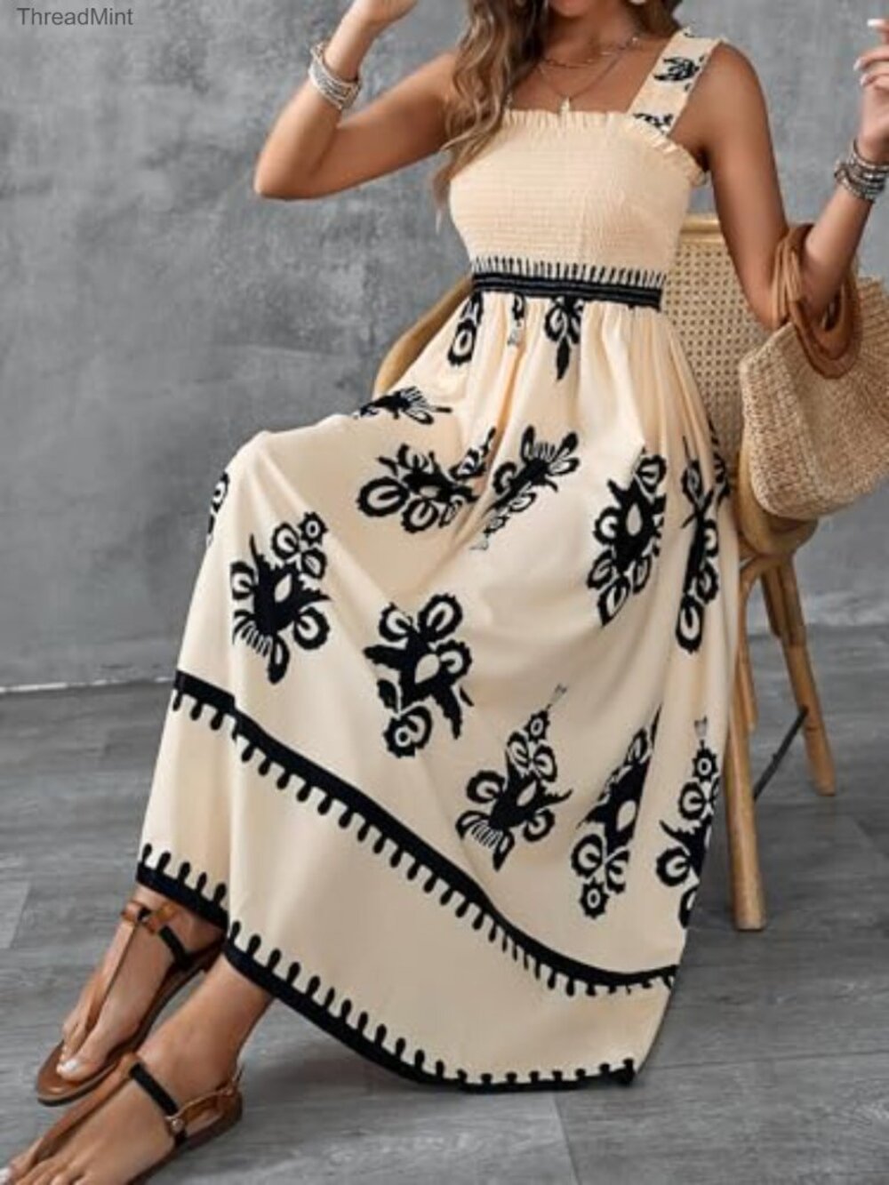 Maxi Dress Sleeveless Square Neck Boho Summer Beach Vacation - Picture 6 of 7